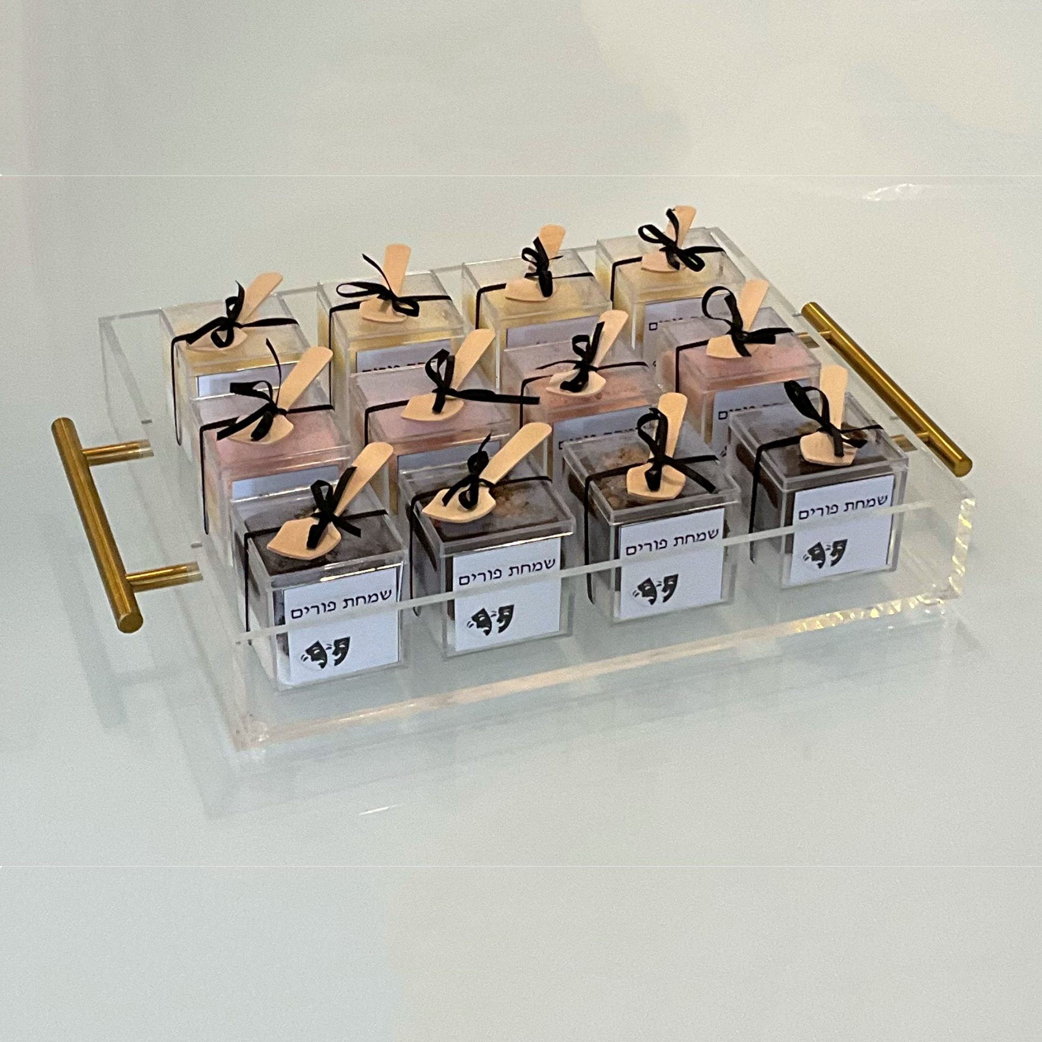 12 Acrylic Boxes-Gold Handle Tray
